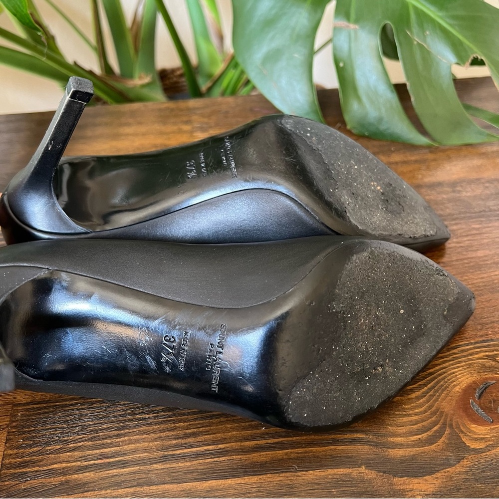 Saint Laurent Black Leather Pointed Toe Heels 37.5 $875 - Picture 16 of 17